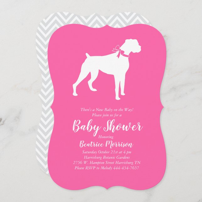 Boxer Dog Baby Dusche Pink Girl Einladung (Vorne/Hinten)