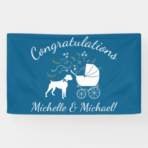 Boxer Dog Baby Shower Welpe Blue Boy Banner