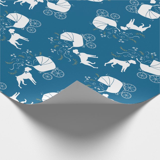 Boxer Dog Baby Shower Welpe Blue Boy Geschenkpapier (Ecke)