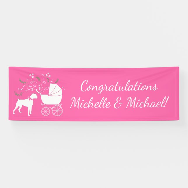 Boxer Dog Babydusche Puppy Pink Girl Banner (Horizontal)
