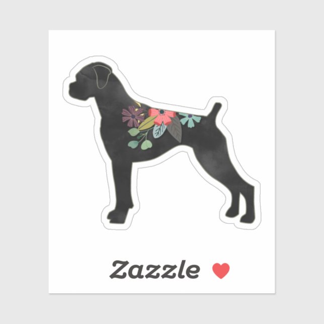 Boxer Dog Breed Natural Boho Floral Silhouette Aufkleber (Blatt)