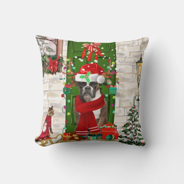 Boxer Dog Christmas Kissen (Vorderseite)