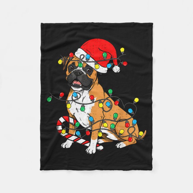 Boxer Dog Christmas Lights Pajama Santa Xmas Pet D Fleecedecke (Vorderseite)