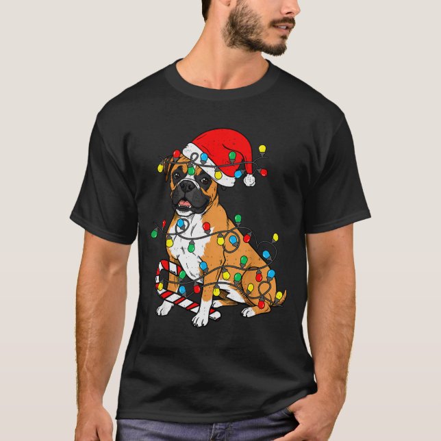 Boxer Dog Christmas Lights Pajama Santa Xmas Pet D T-Shirt (Vorderseite)