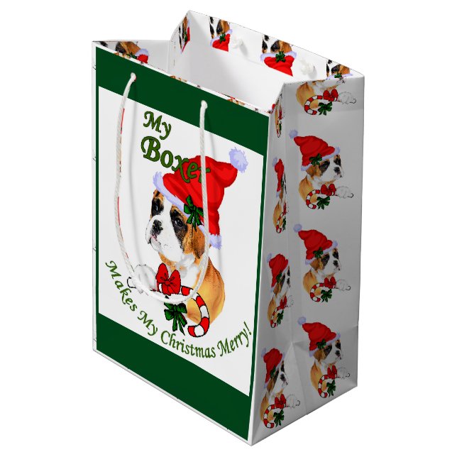 Boxer Dog Christmas Merry Mittlere Geschenktüte (Rückseite Schrägansicht)