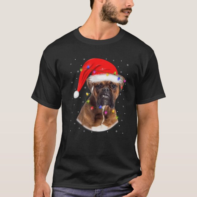 Boxer Dog Christmas Pajamas Xmas Lights Holiday Sa T-Shirt (Vorderseite)