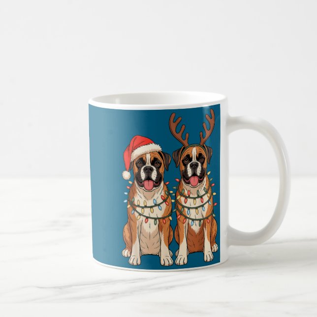 Boxer Dog Christmas Santa Hat Reindeer Lights Paja Kaffeetasse (Rechts)