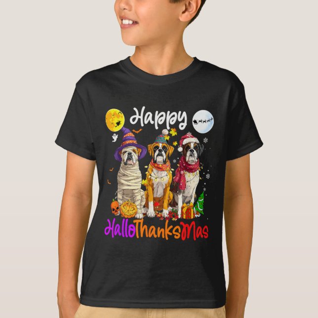 Boxer Dog Christmas Thanksgiving Happy Halloween  T-Shirt (Vorderseite)