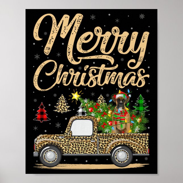 Boxer Dog Christmas Tree Leopard Truck Dog Christm Poster (Vorne)