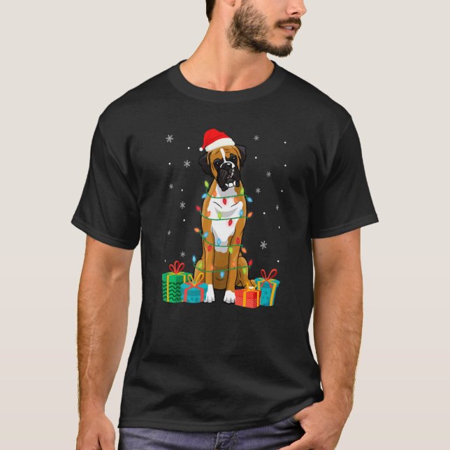 Boxer Dog Christmas Tree Lights Welpe T-Shirt (Vorderseite)