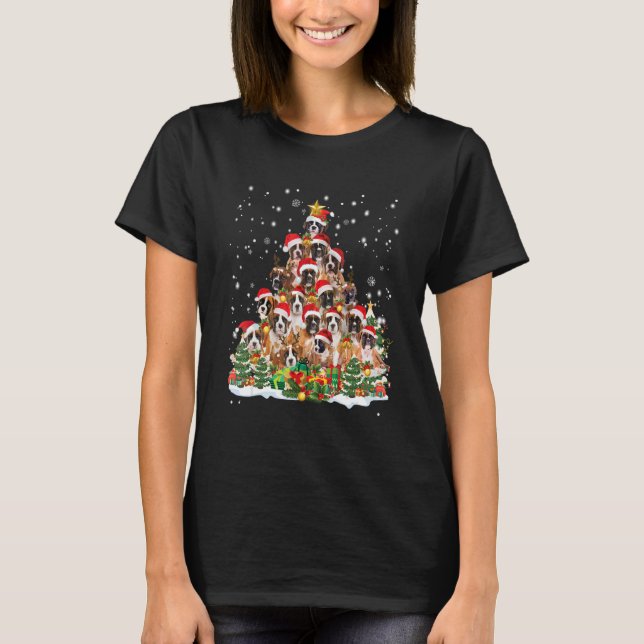 Boxer Dog Christmas Tree Weihnachtsmannmütze Pajam T-Shirt (Vorderseite)
