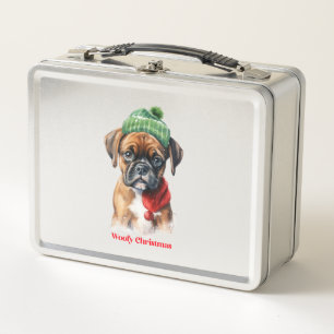 Boxer Dog Christmas X-Mas Wunschgeschenk Woofy Chr Metall Brotdose