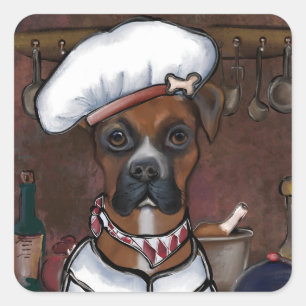 BOXER DOG COOK QUADRATISCHER AUFKLEBER