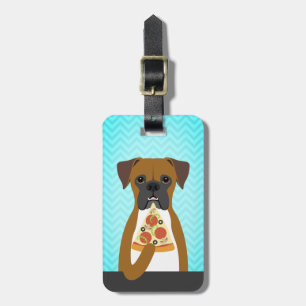 Boxer Dog Eating Slice Pizza Gepäckanhänger