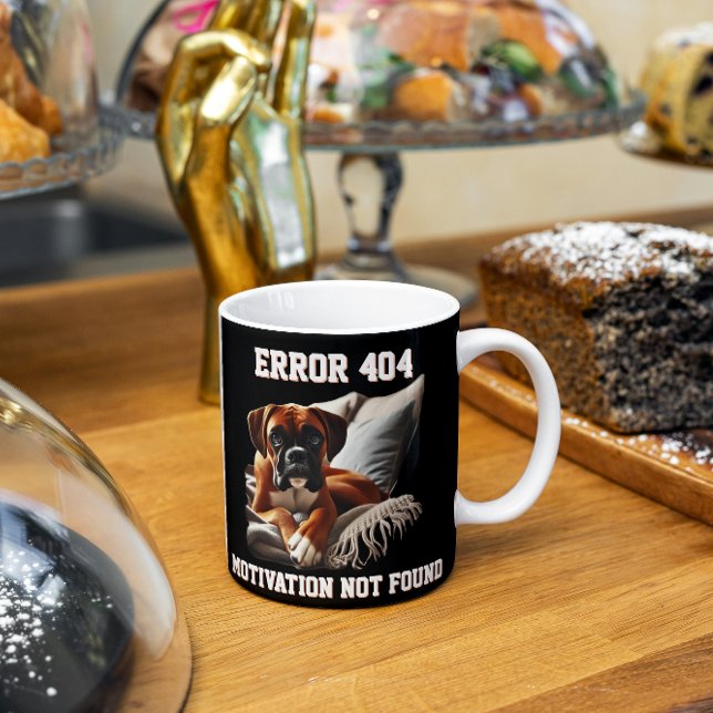 Boxer Dog Error 404 Motivation wurde nicht gefunde Kaffeetasse (Von Creator hochgeladen)