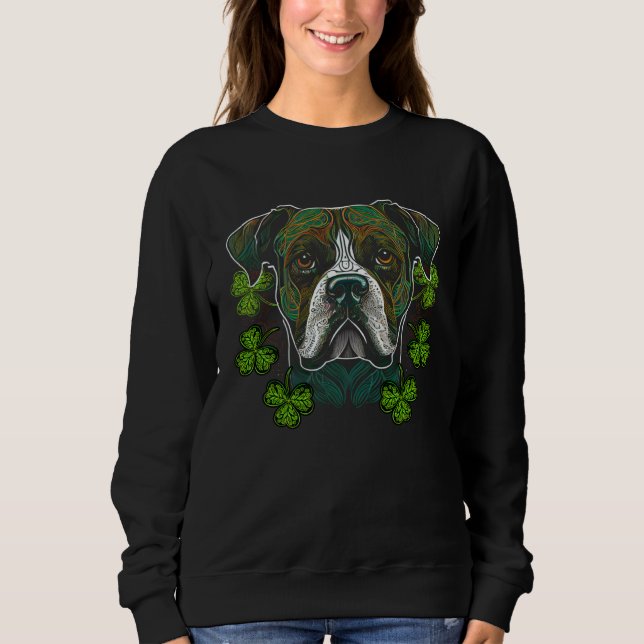 Boxer Dog Face Mandala Shamrock Irish C St Patrick Sweatshirt (Vorderseite)