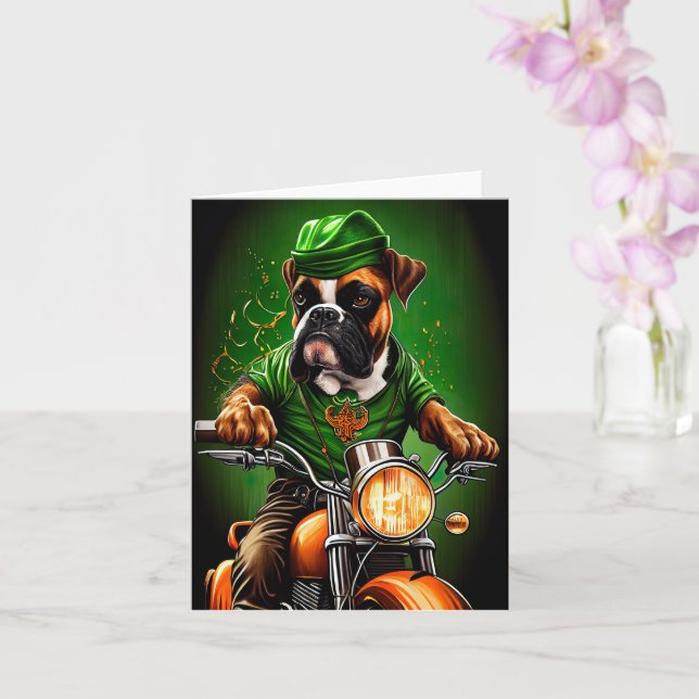 Boxer Dog Fahrrad St. Patrick's Day Karte (Orchidee)