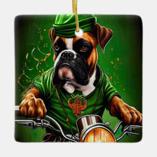 Boxer Dog Fahrrad St. Patrick's Day Keramikornament