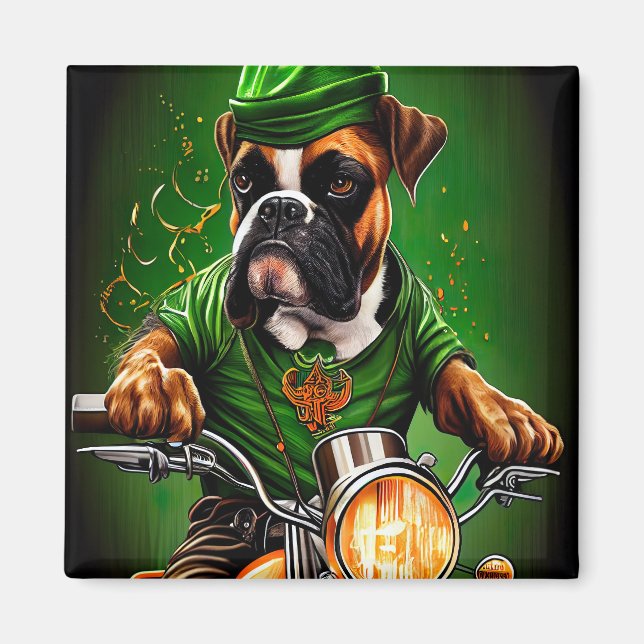 Boxer Dog Fahrrad St. Patrick's Day Magnet (Vorne)