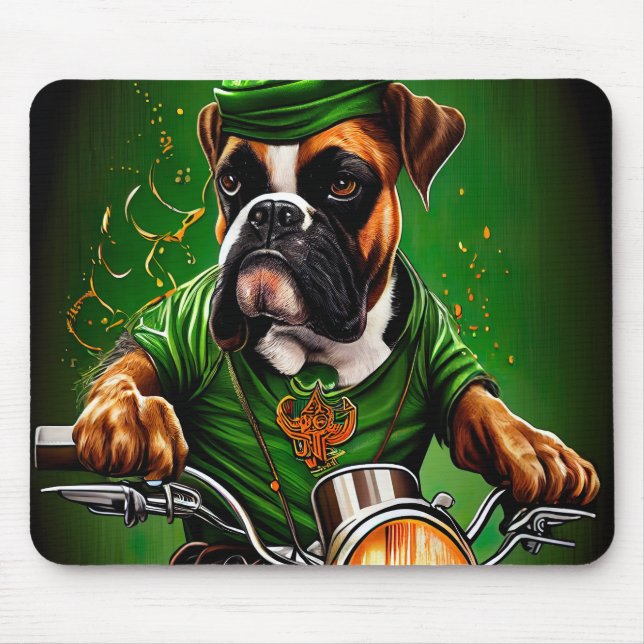 Boxer Dog Fahrrad St. Patrick's Day Mousepad (Vorne)