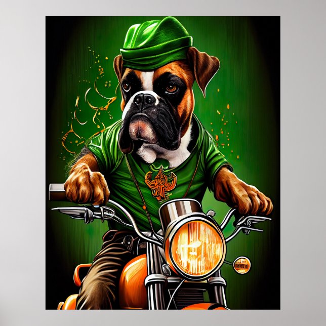 Boxer Dog Fahrrad St. Patrick's Day Poster (Vorne)