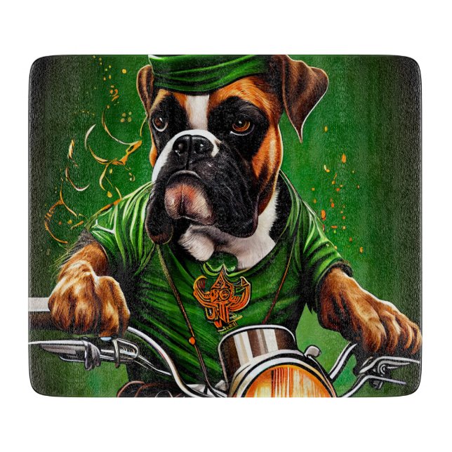 Boxer Dog Fahrrad St. Patrick's Day Schneidebrett (Vorderseite)
