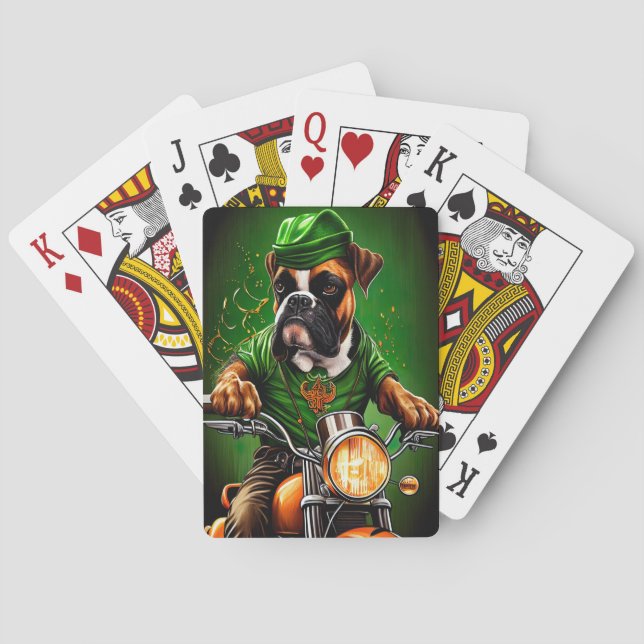 Boxer Dog Fahrrad St. Patrick's Day Spielkarten (Rückseite)