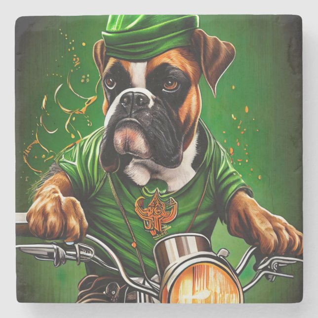 Boxer Dog Fahrrad St. Patrick's Day Steinuntersetzer (Vorderseite)