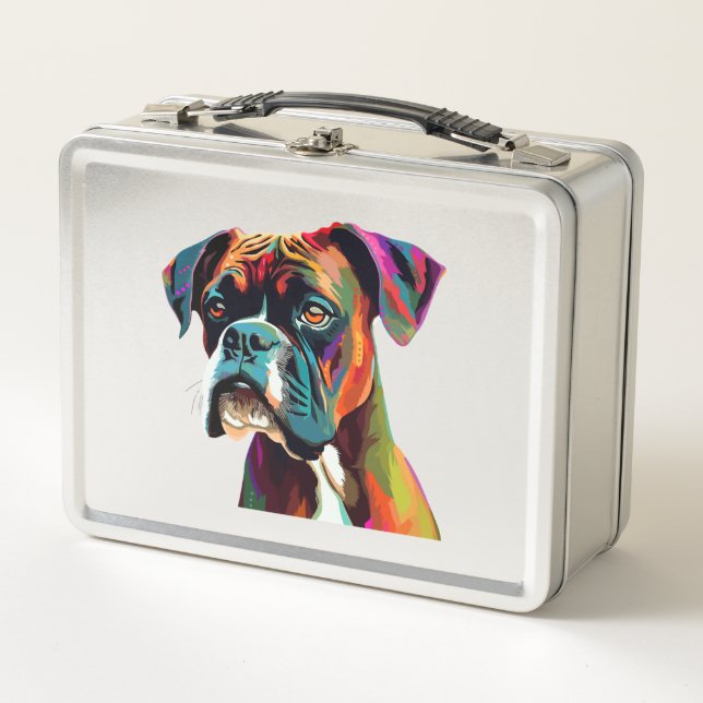 Boxer Dog farbenfroh Metall Brotdose (Vorderseite)