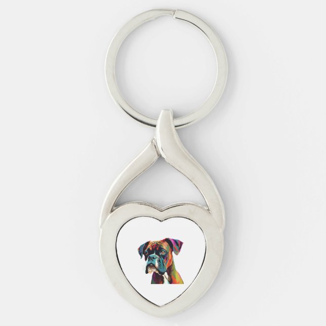 Boxer Dog farbenfroh Schlüsselanhänger (Vorderseite)