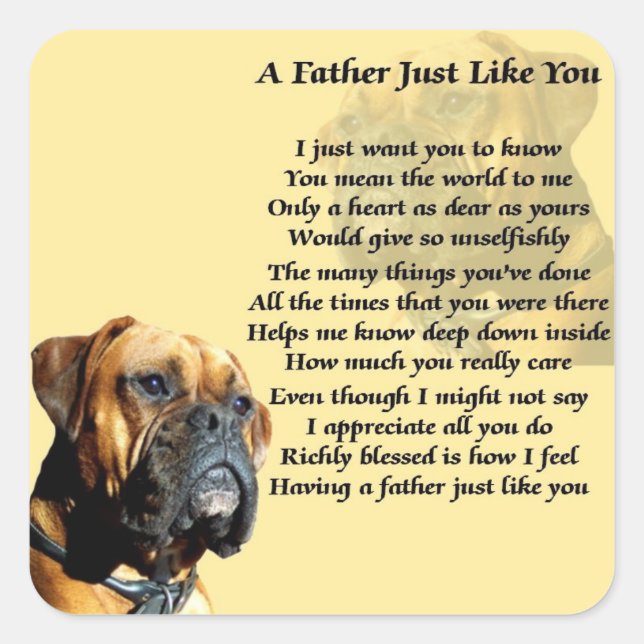 Boxer Dog Father Poem Stickers (Vorderseite)