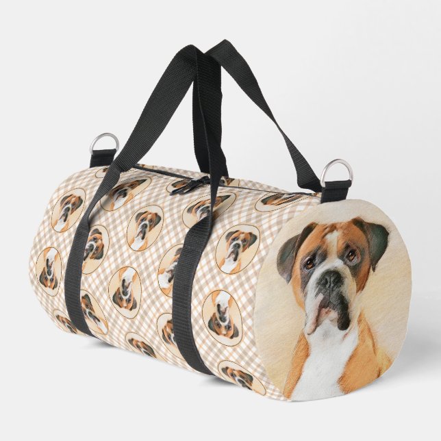 Boxer Dog Fawn Malerei Unzugeschnittenes Ohr Niedl Duffle Bag (Linke Seite)