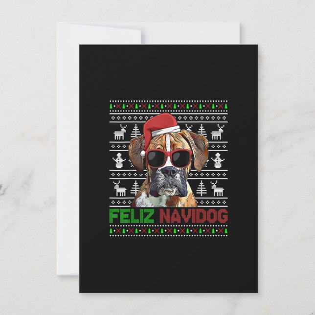 Boxer Dog Feliz Navidog Funny Weihnachten Einladung (Vorderseite)