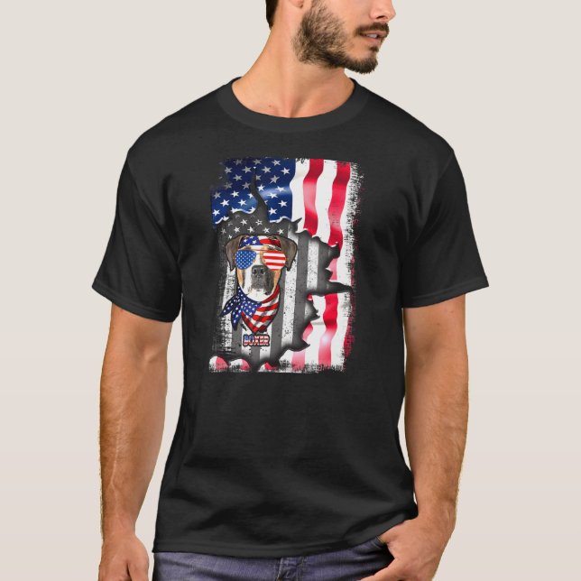 Boxer Dog Fun American Flag T-Shirt (Vorderseite)