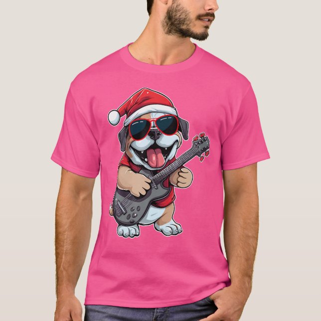 Boxer Dog Gitarre Weihnachtsmannmütze Xmas Boxer D T-Shirt (Vorderseite)