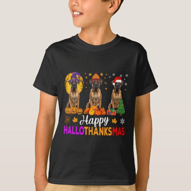 Boxer Dog Halloween Hallothanksmas T-Shirt (Vorderseite)