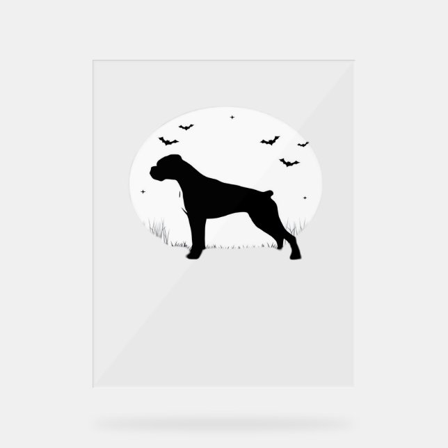 Boxer Dog - Halloween Moon Silhouette Classic T-Sh Acrylschild (Vorderseite)