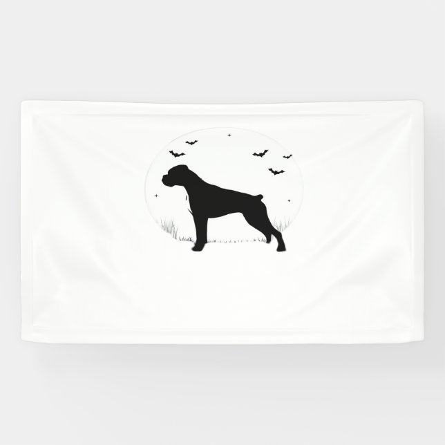 Boxer Dog - Halloween Moon Silhouette Classic T-Sh Banner (Horizontal)