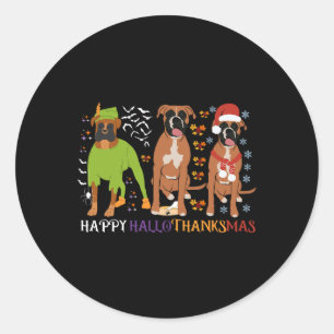 Boxer Dog Happy Hallothanksmas Xmas Dog Lover Runder Aufkleber