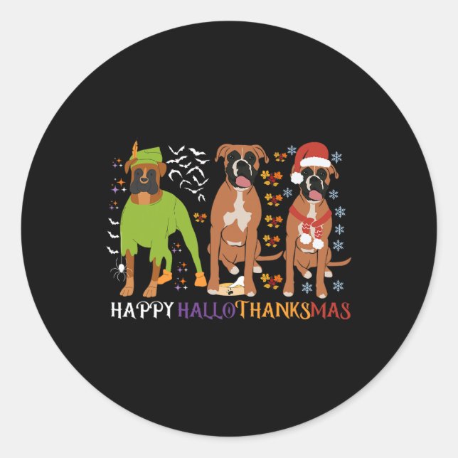 Boxer Dog Happy Hallothanksmas Xmas Dog Lover Runder Aufkleber (Vorderseite)
