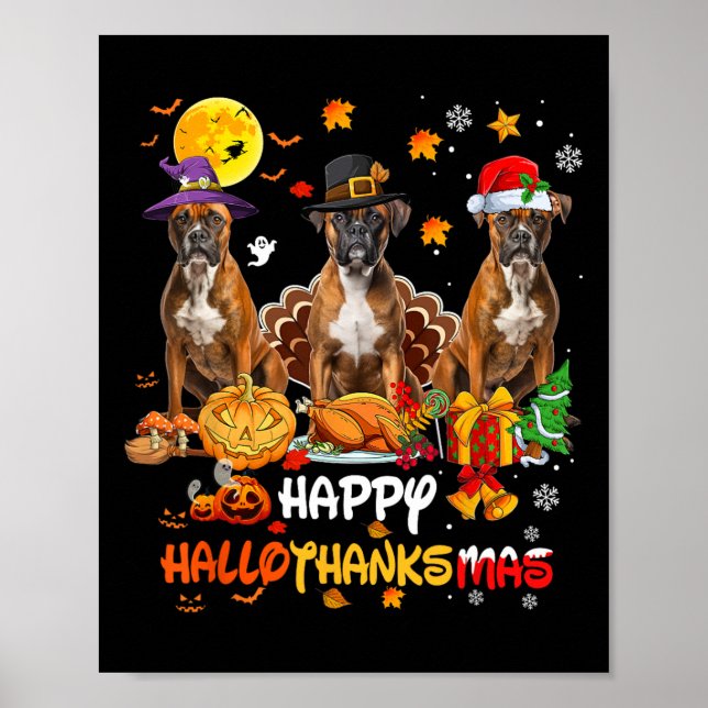 Boxer Dog Happy Halloween Erntedank Merry Chris Poster (Vorne)