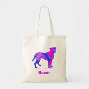 Boxer Dog Hot Pink und Blue Silhouette Tragetasche