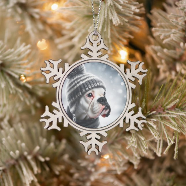Boxer Dog im Winter Schneeflocken Zinn-Ornament (Baum)