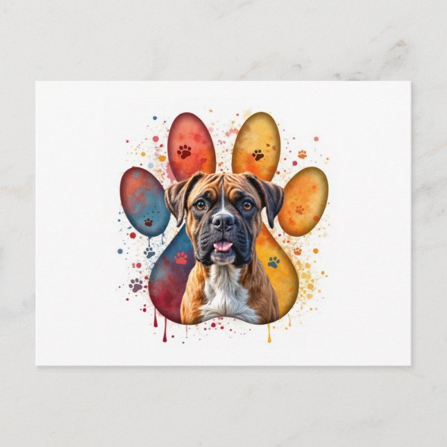 Boxer Dog in einer Paw Print Postkarte (Vorderseite)