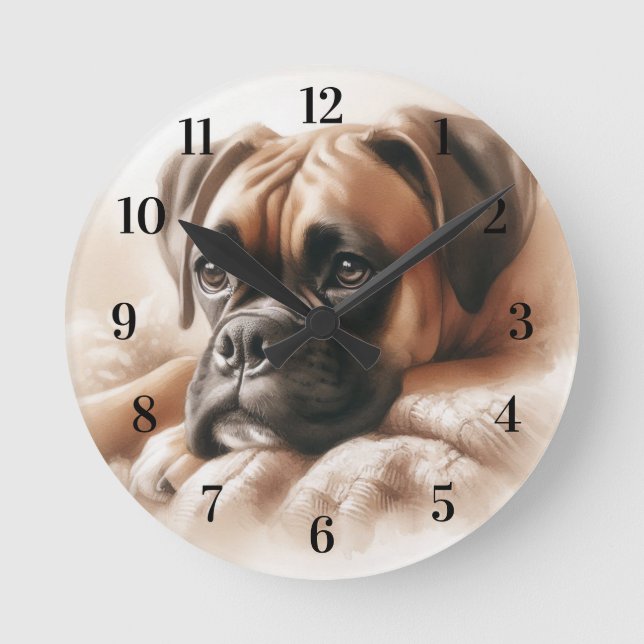 Boxer Dog in einer serenen Pose Runde Wanduhr (Vorderseite)