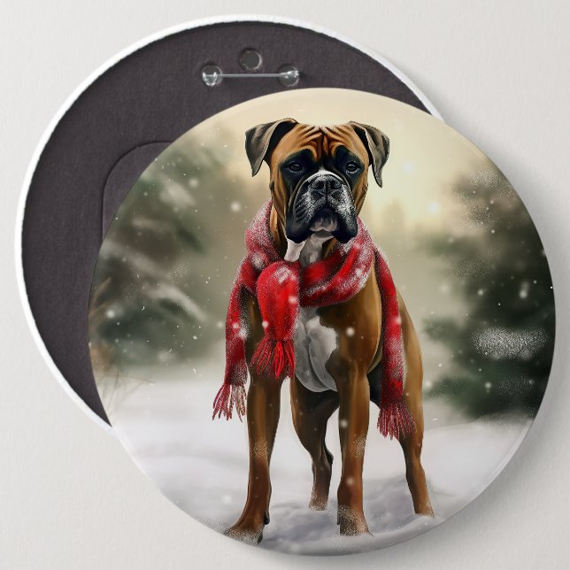 Boxer Dog in Schneeschweihnacht Button (Vorne & Hinten)