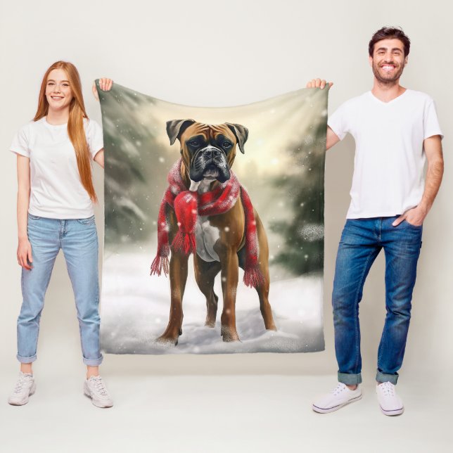 Boxer Dog in Schneeschweihnacht Fleecedecke (Beispiel)