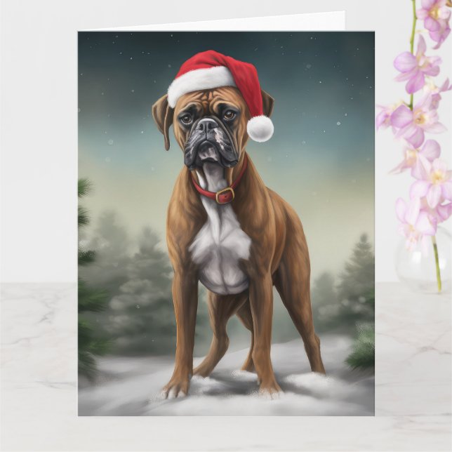 Boxer Dog in Schneeschweihnacht Karte (Orchidee)