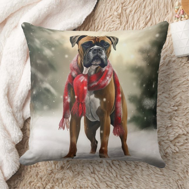 Boxer Dog in Schneeschweihnacht Kissen (Decke)