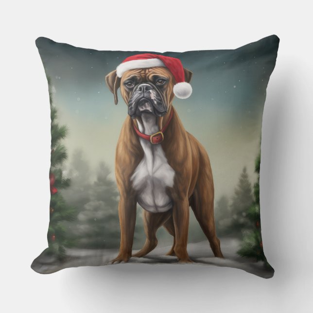 Boxer Dog in Schneeschweihnacht Kissen (Vorderseite)